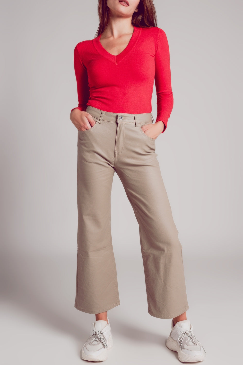 V neck fine knit jumper in red - Jumpers