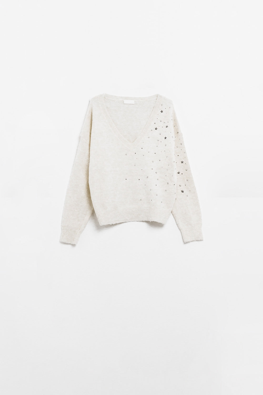 Pull col V orné d'étoiles métalliques