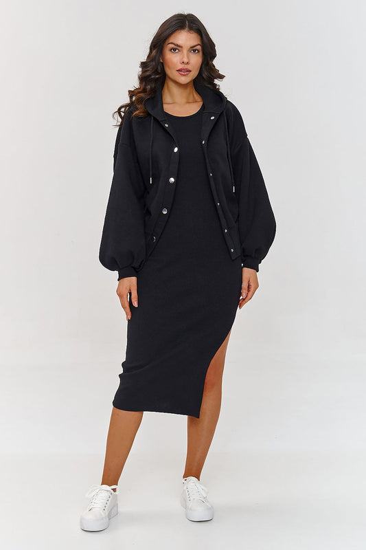 Versatile Midi Dress and Jacket Set in Black black one-size-fits-all - Outfit Sets