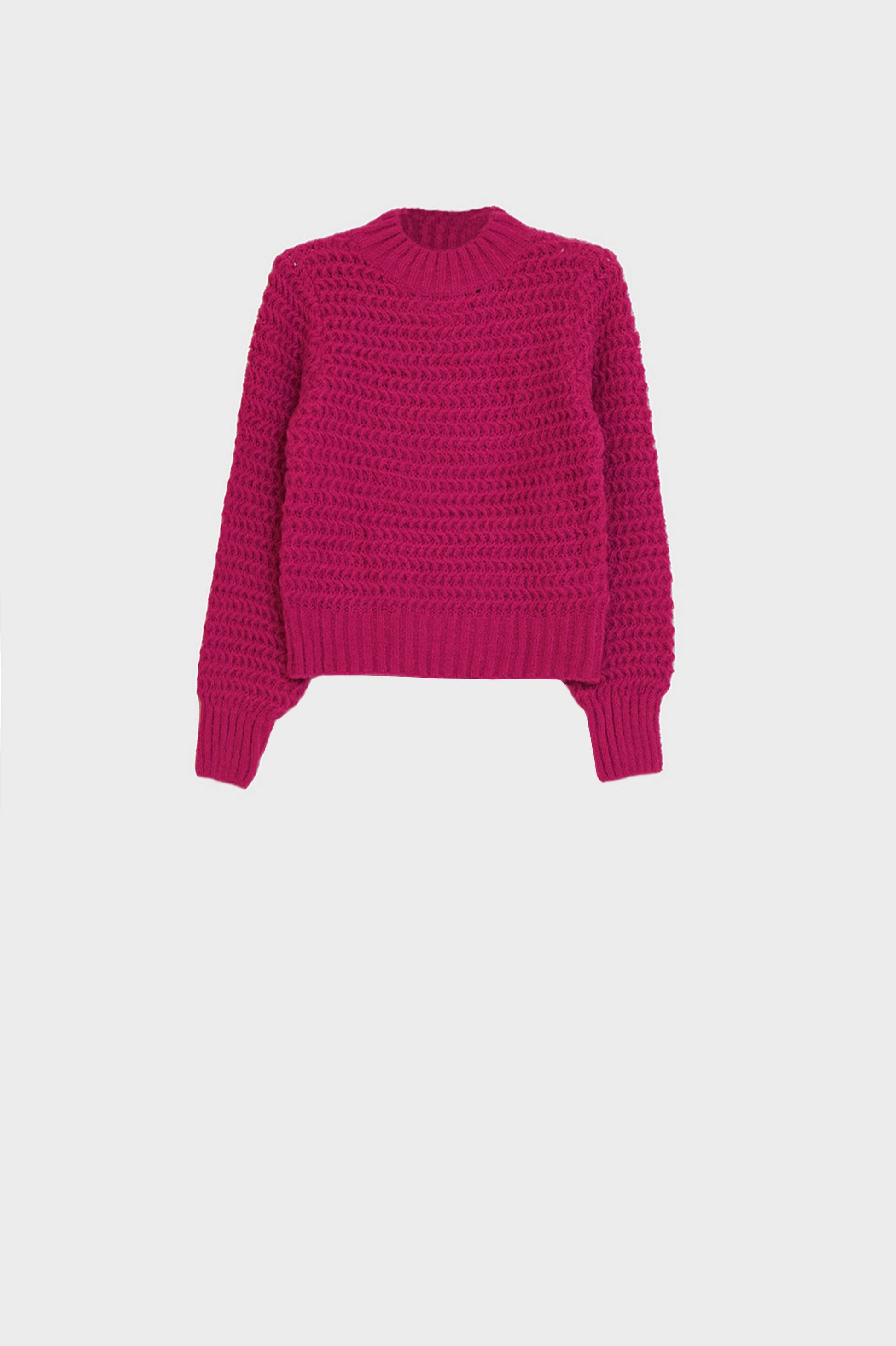 Waffle Knit Relaxed jumper With High Neck in Red Q2 Sweaters BoutiqueLua
