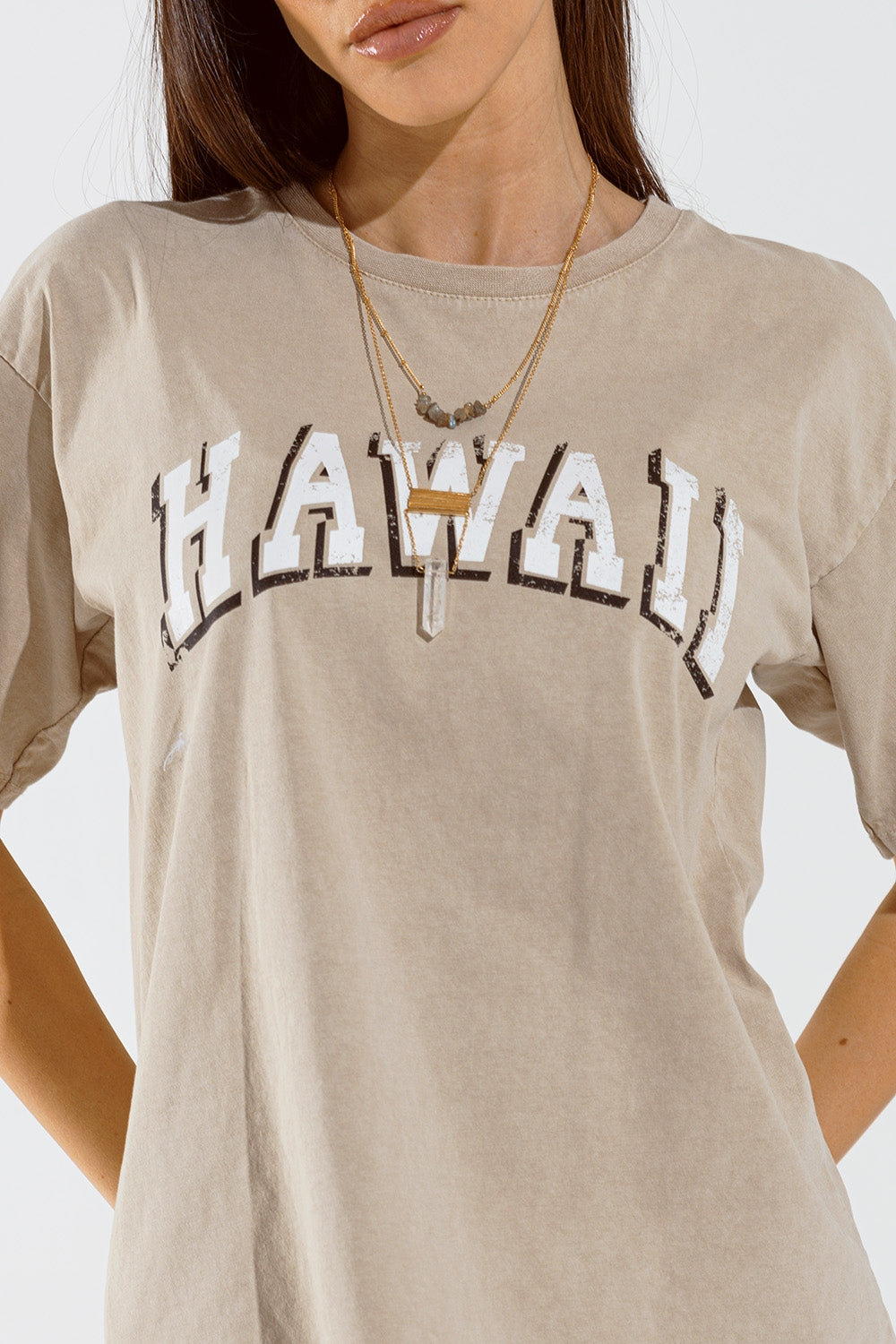 Washed Effect Hawaii T-Shirt In Beige - T-Shirts