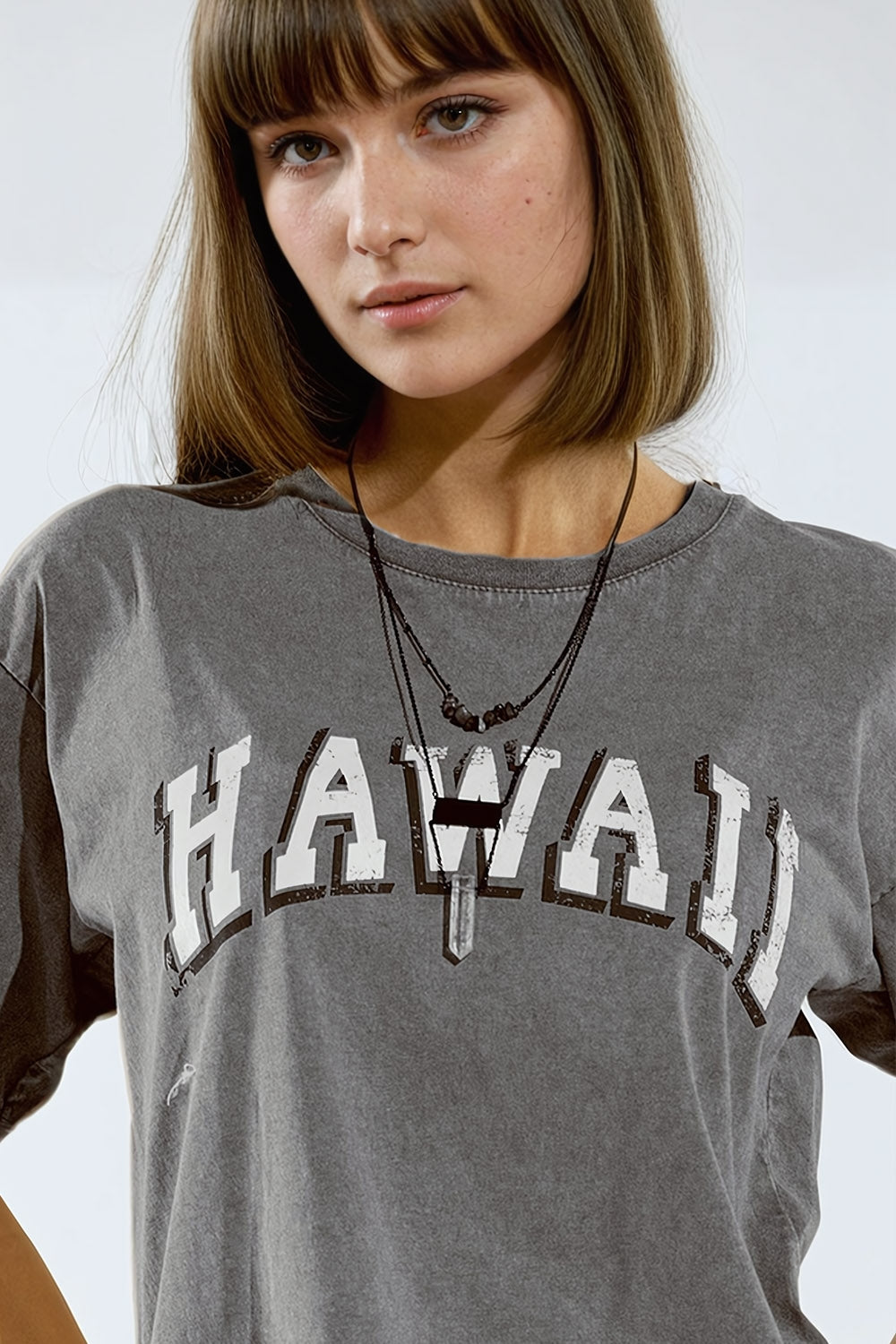 Washed Effect Hawaii T-Shirt In Grey - T-Shirts