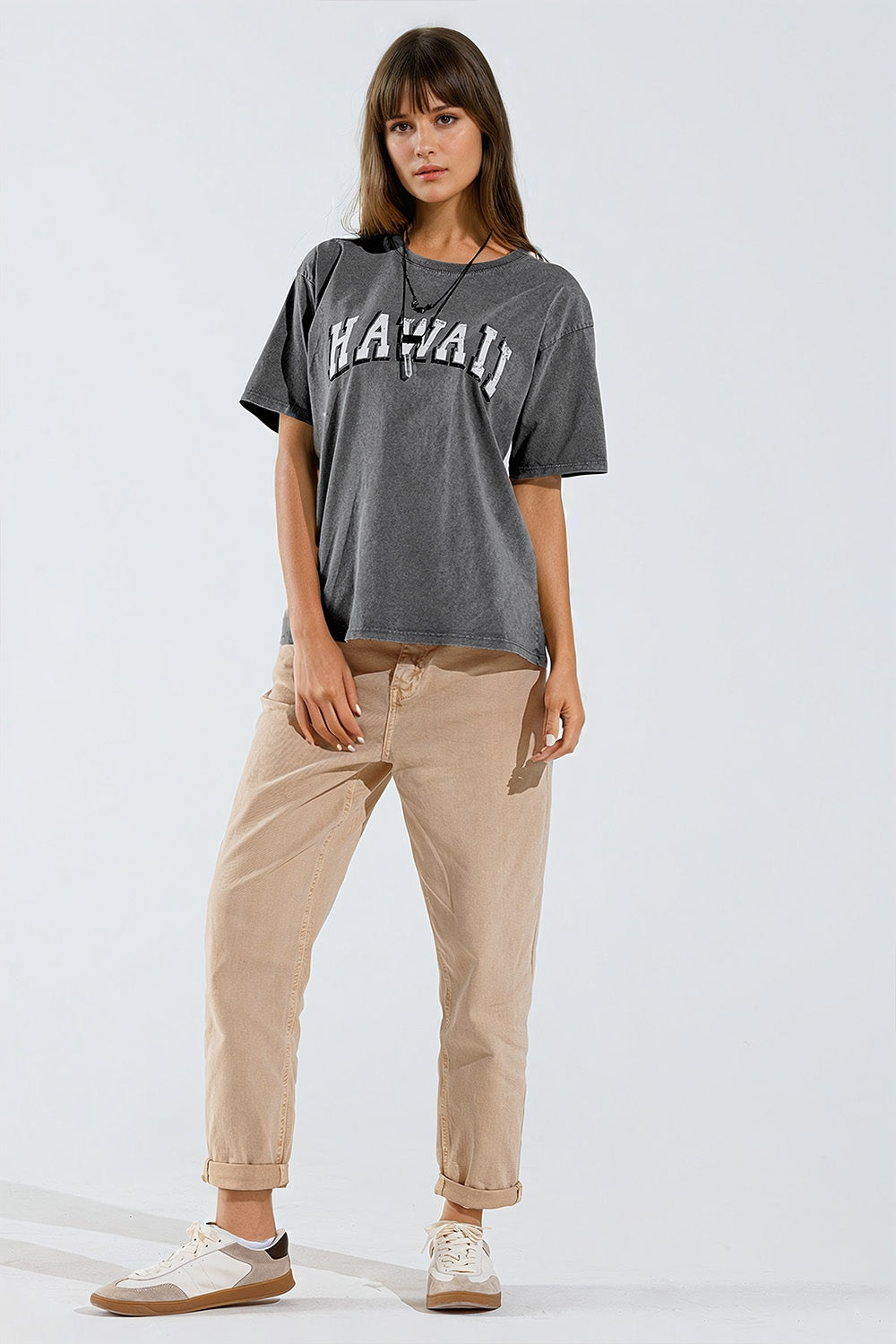 Washed Effect Hawaii T-Shirt In Grey - T-Shirts