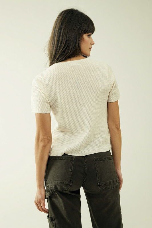 White cardigan with short sleeves and front closure with button - Cardigans