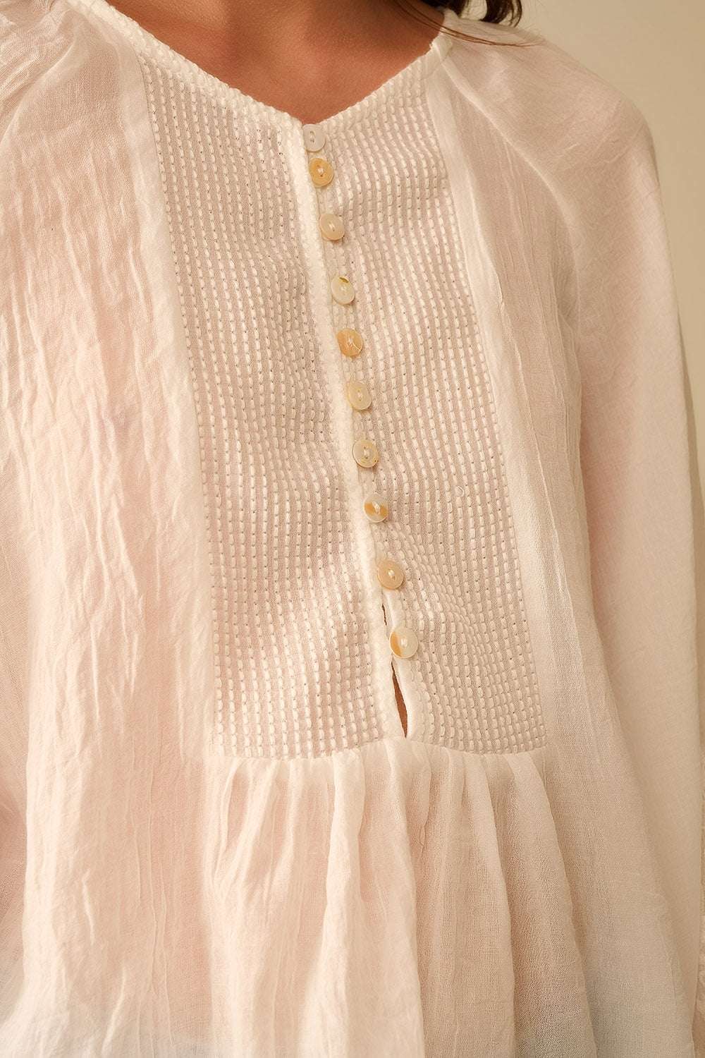white chiffon blouse with embroidery on the sleeves - Blouses