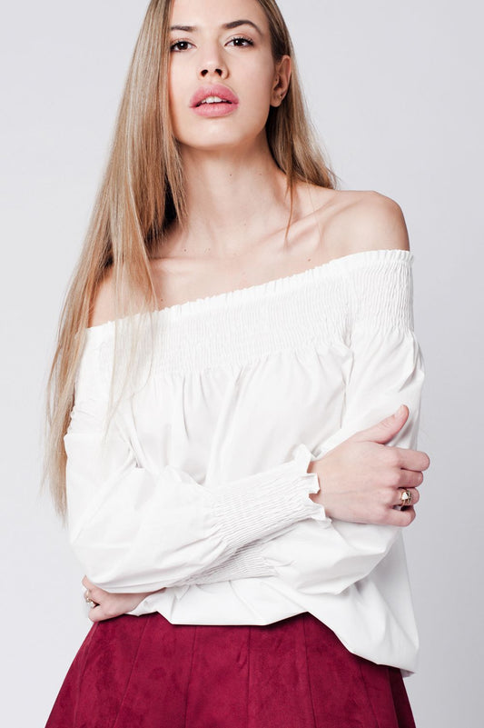 White cold Poplin shoulder top - Tops