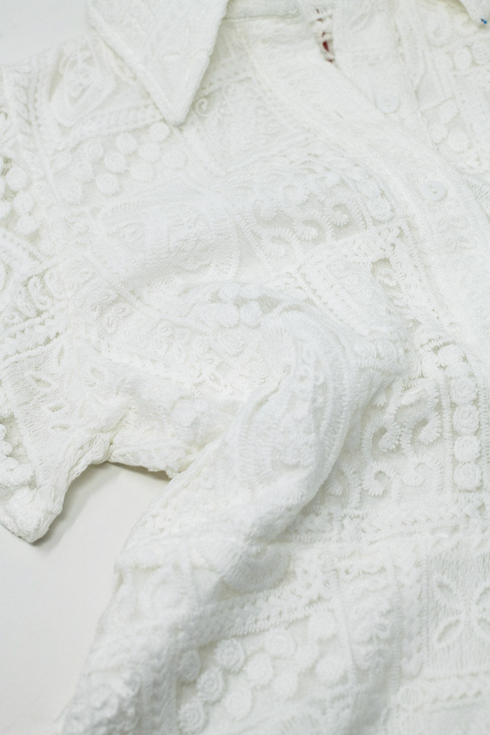 White Croched Polo Shirt With Button Closing - Shirts