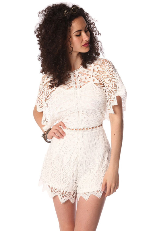 White crochet lace playsuit with open back detail - Playsuits