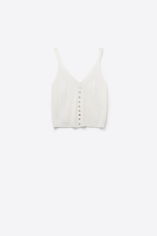 White Knit Buttoned Crop Top - Tops
