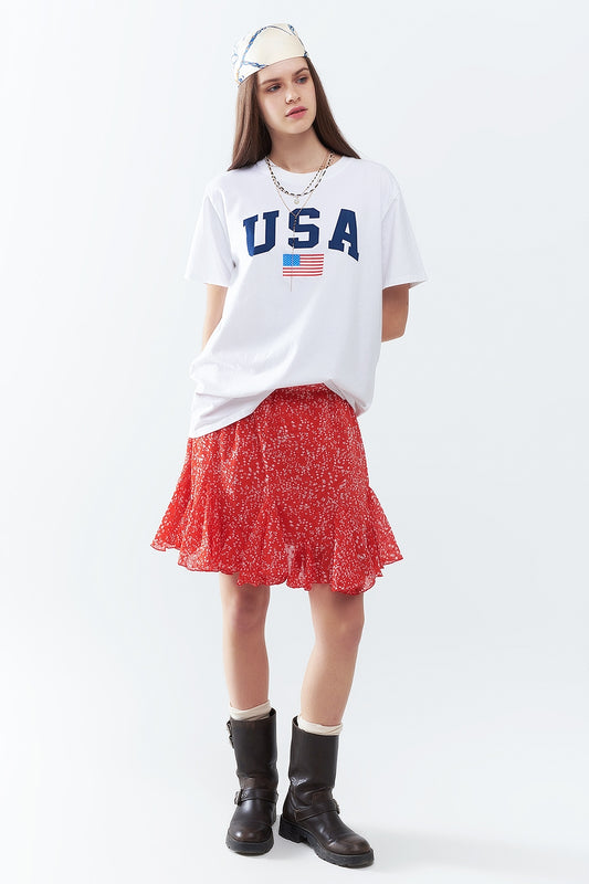 White loose long t-shirt with USA logo - T-Shirts