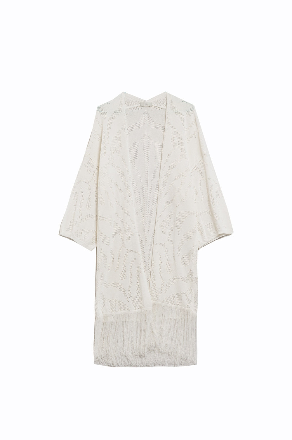 White Maxi Open Cardigan With Fringe Ends - Cardigans
