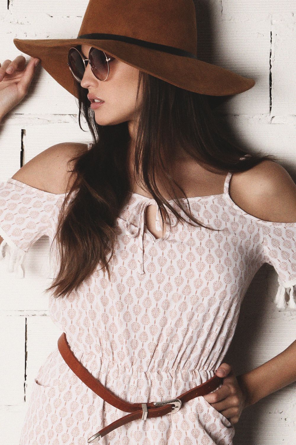 White printed romper with cold shoulder - Trousers