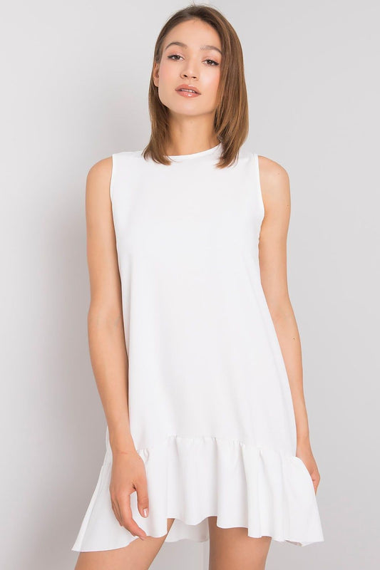 BoutiqueLua Sleeveless Casual Mini Dress with Ruffle Hem white -