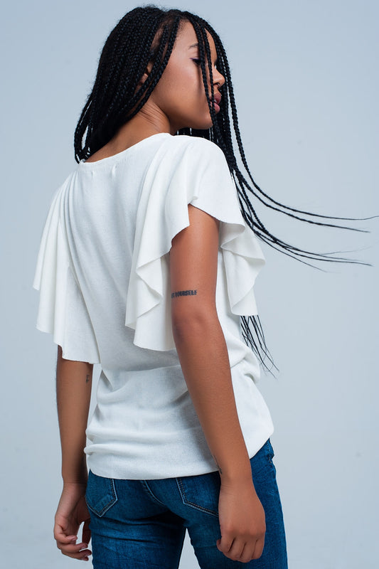 White sweater with ruffles - T-shirts