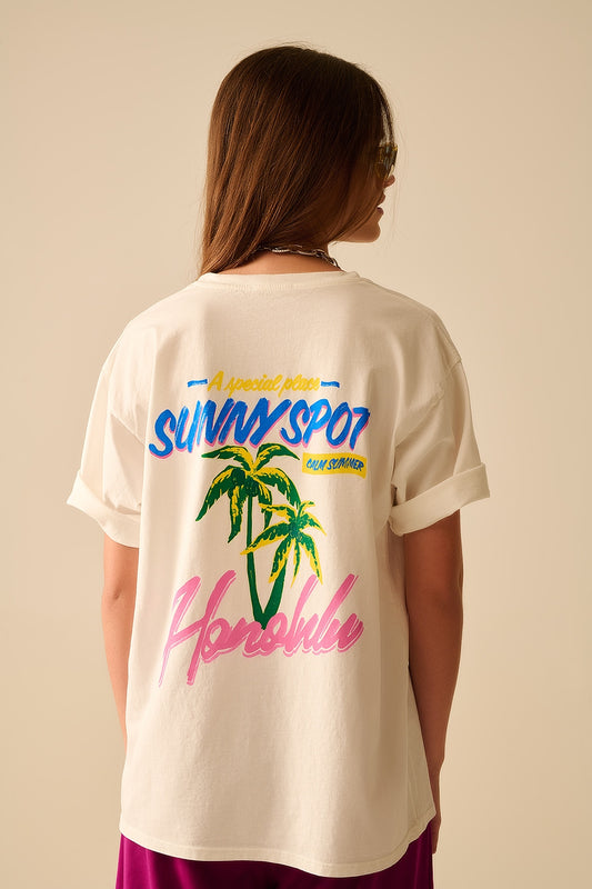White t-shirt made in Italy with Honolulu graphic - T-Shirts
