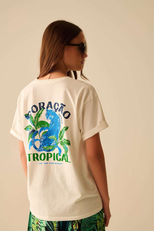 White t-shirt made in Italy with tropical graphic print - T-Shirts