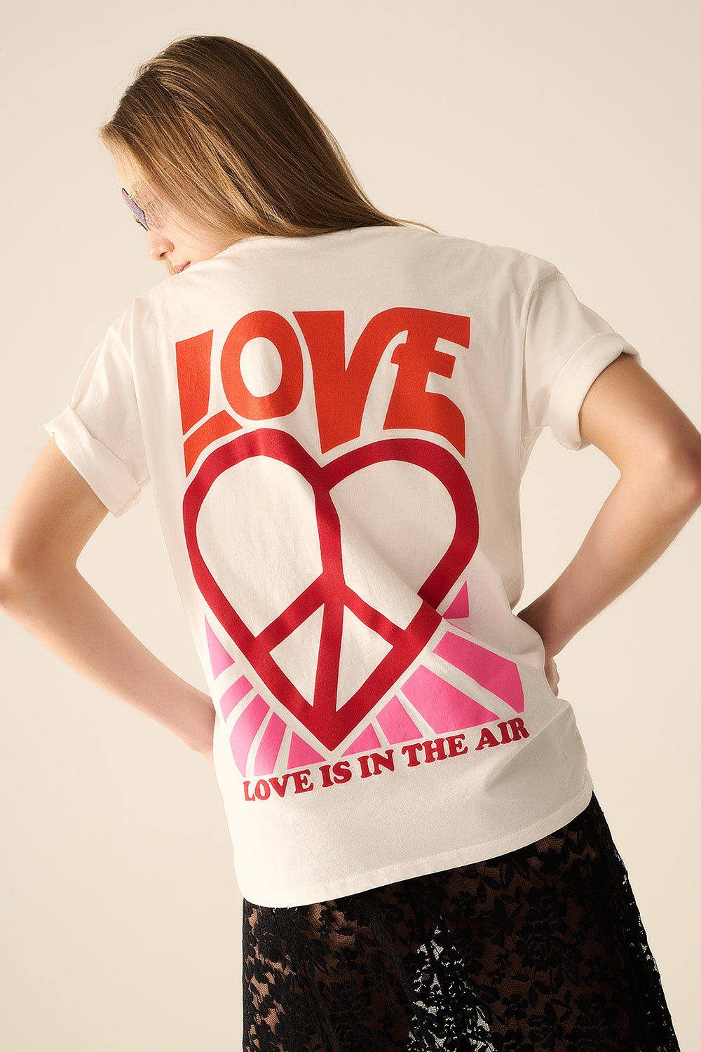 White T-Shirt with Love is Air and Heart with Peace logo - T-Shirts