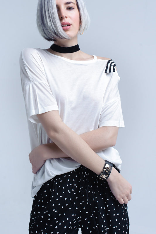 White t-shirt with one open shoulder - T-Shirts