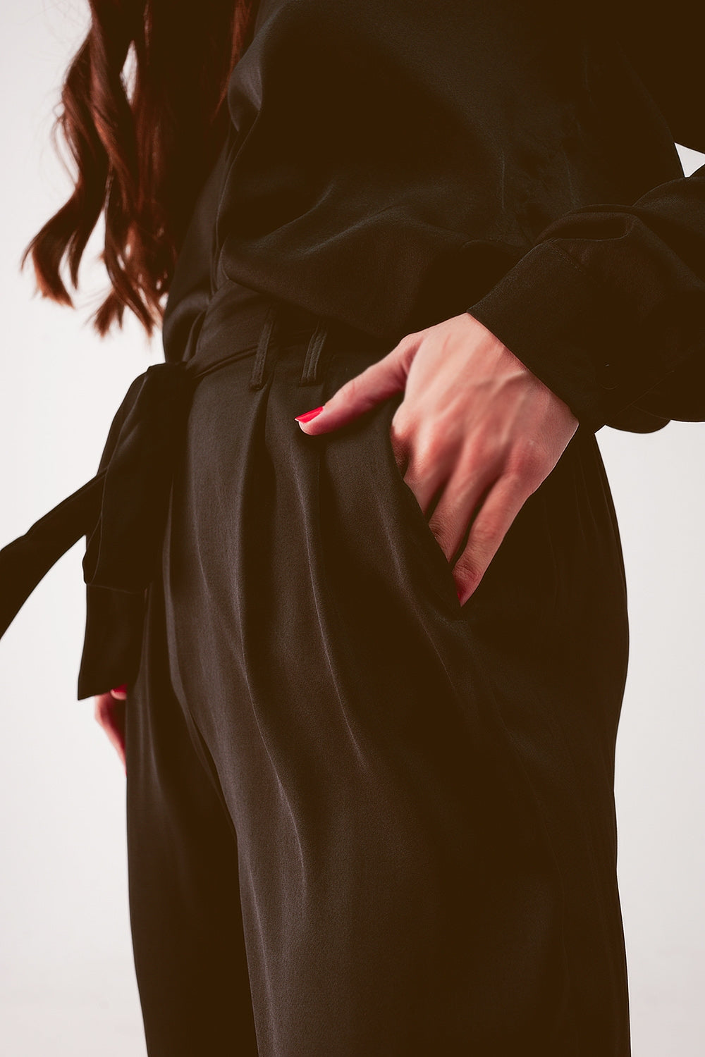 Wide leg belted pants in black Q2 Pants BoutiqueLua