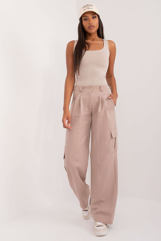 Wide Leg Cargo Trousers For Women With Side Pockets beige - Trousers