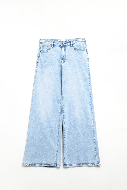 Wide Leg Denim Jeans - Jeans