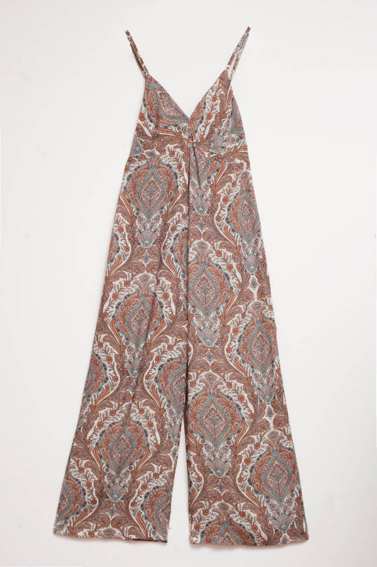 Wide leg jumpsuit in beige paisley print - Jumpsuits
