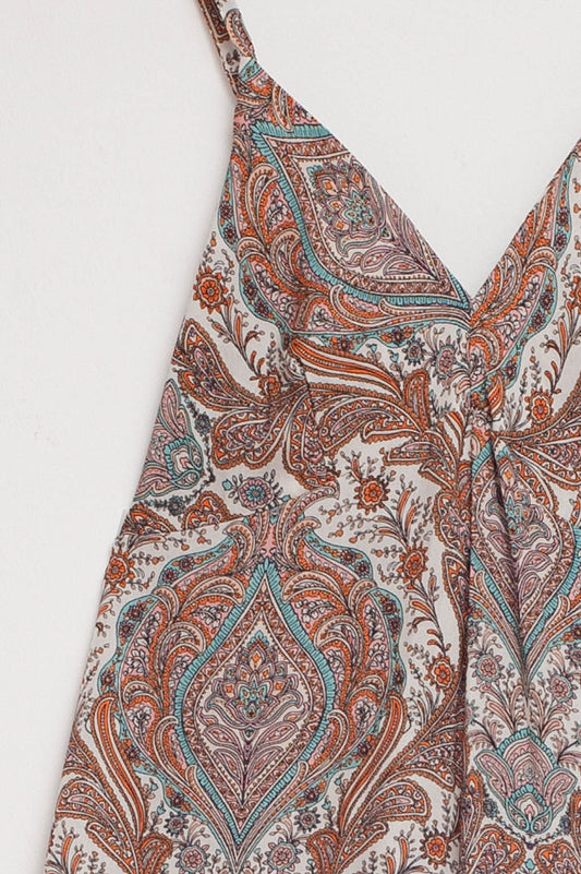 Wide leg jumpsuit in beige paisley print - Jumpsuits