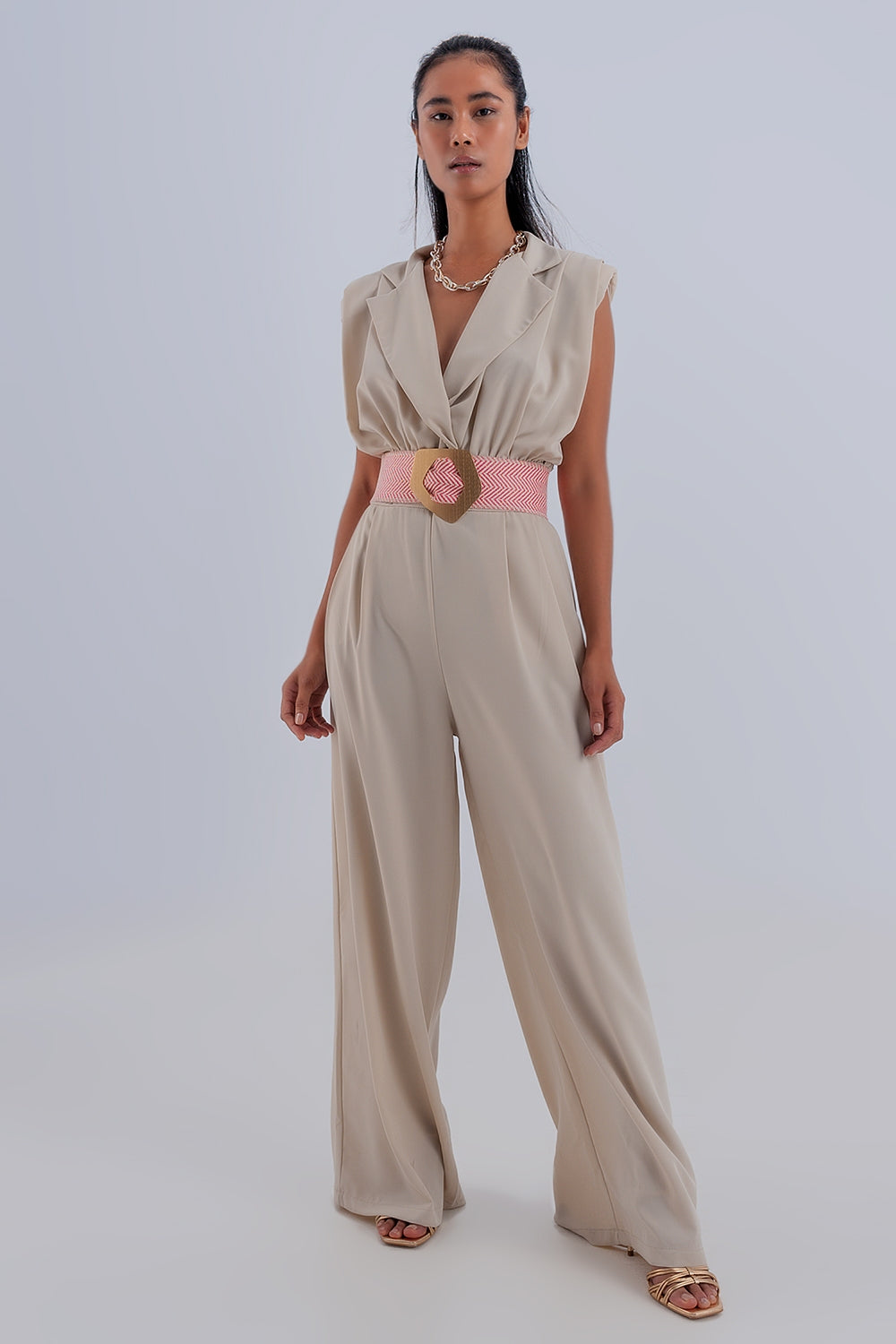 Wide leg jumpsuit in beige - Dresses