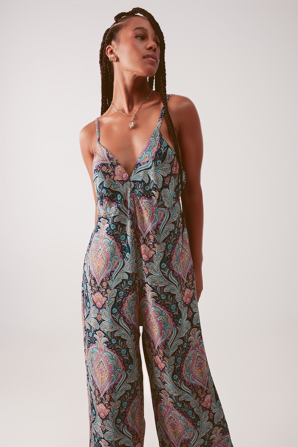 Wide leg jumpsuit in navy paisley print - Dresses