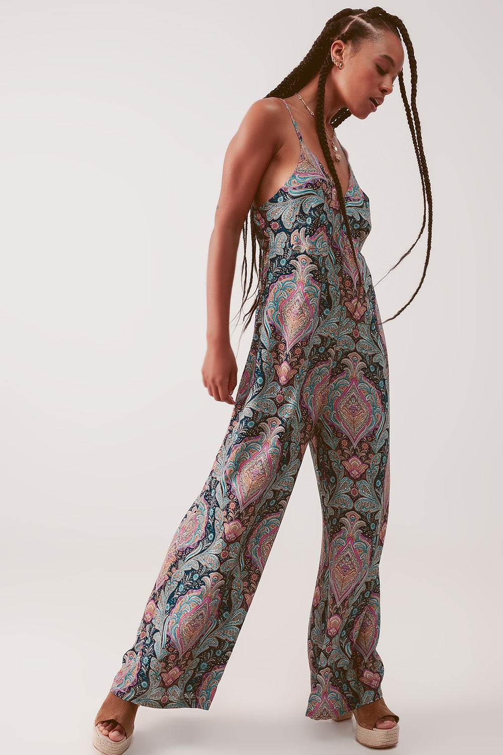 Wide leg jumpsuit in navy paisley print - Dresses