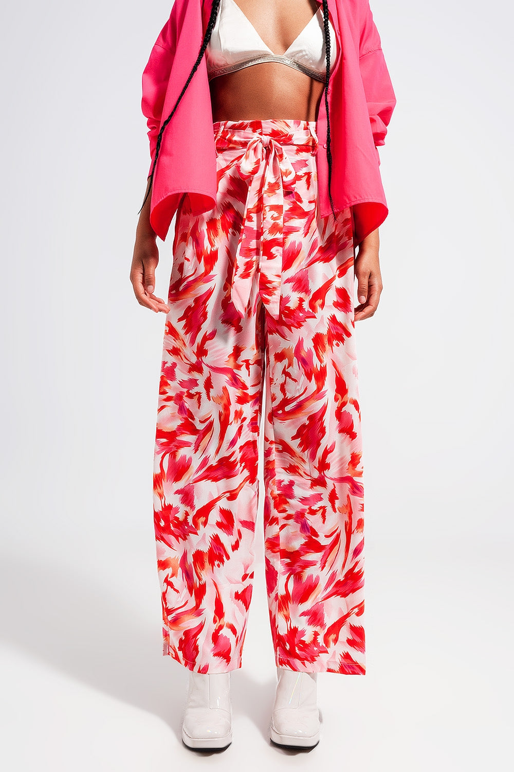 Wide leg pants with belt in fuchsia - Pants