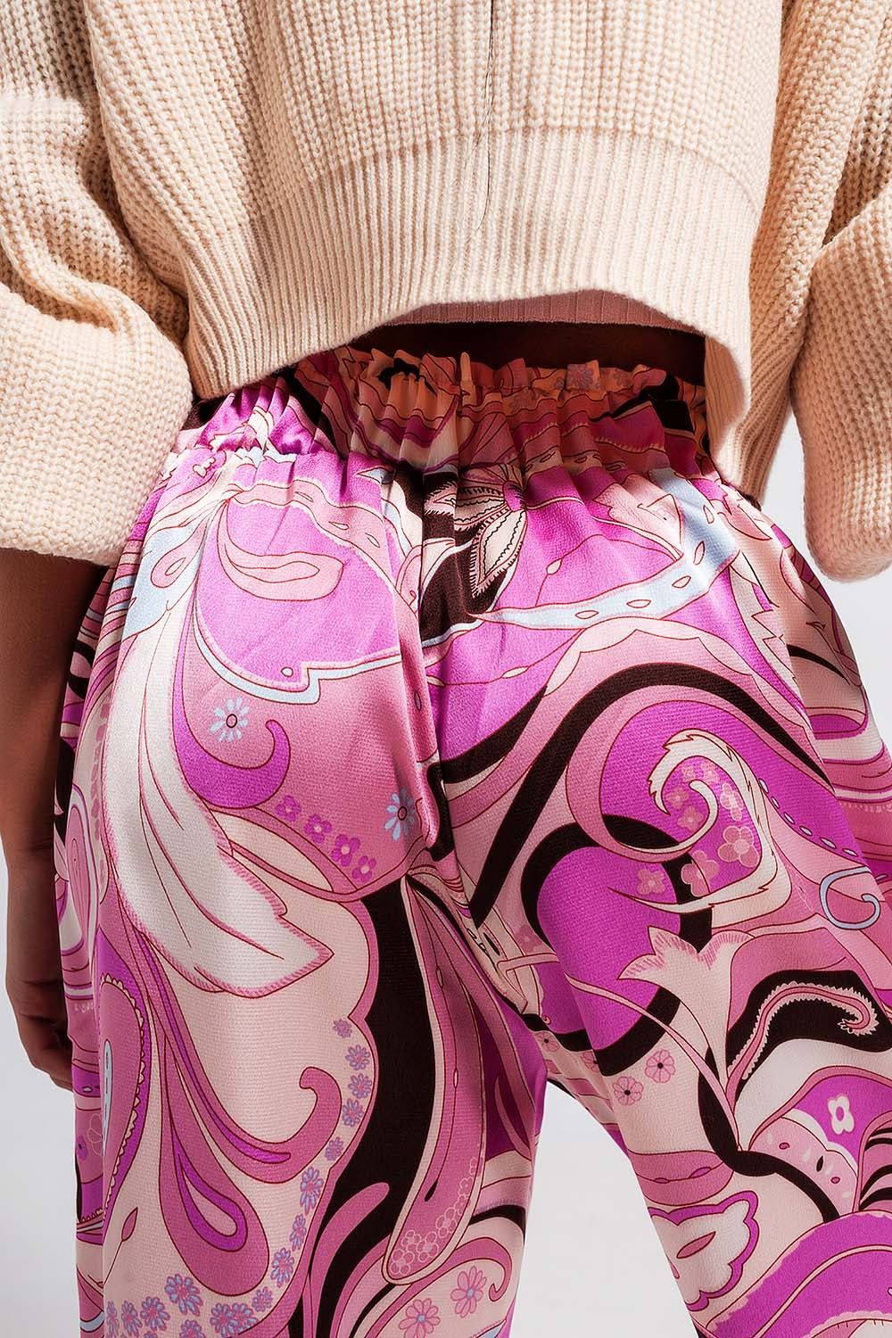 Wide leg pants with belt in pink - Trousers