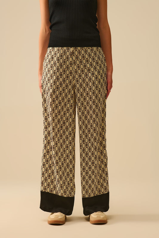 Wide-Leg Printed Pants with Chain Motif - Pants