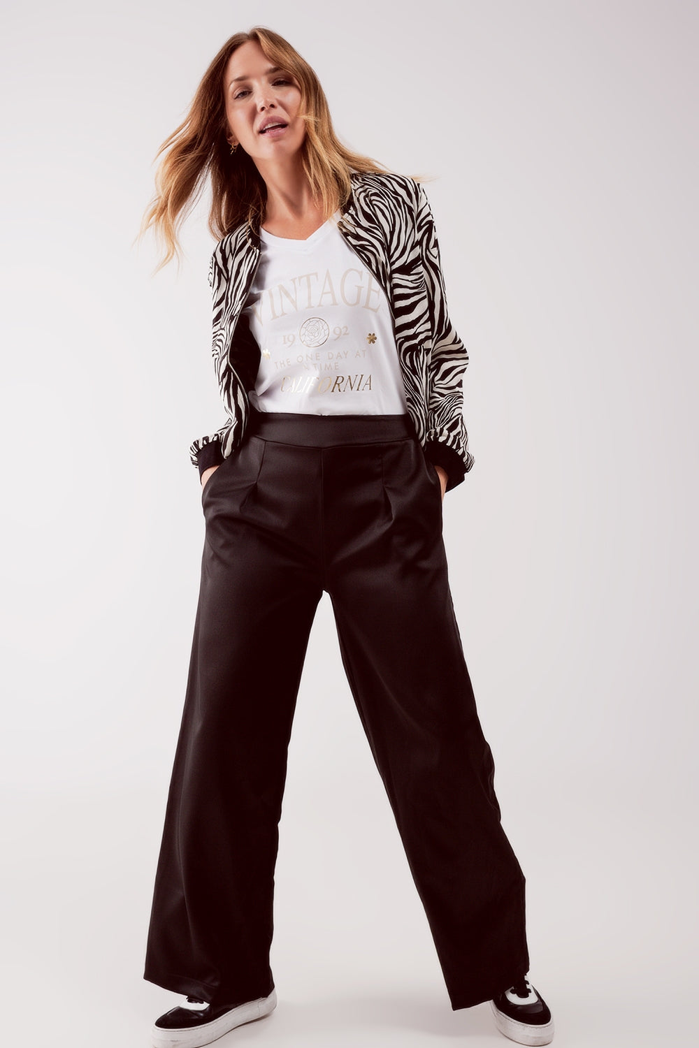 wide leg satin pants in black Q2 Pants BoutiqueLua