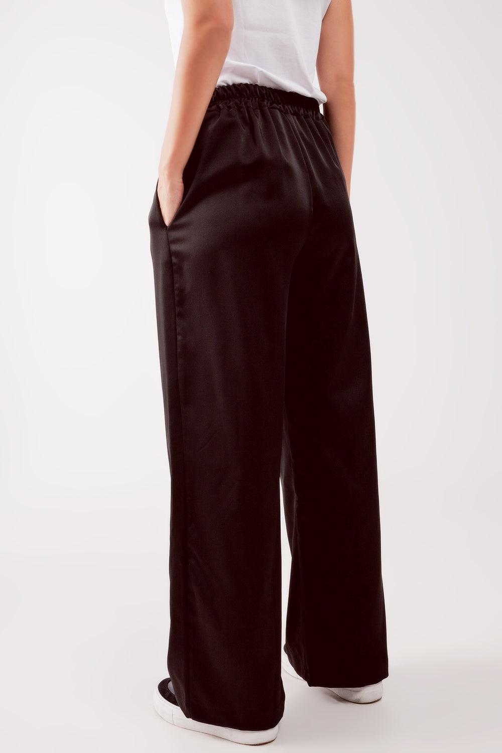 wide leg satin pants in black Q2 Pants BoutiqueLua