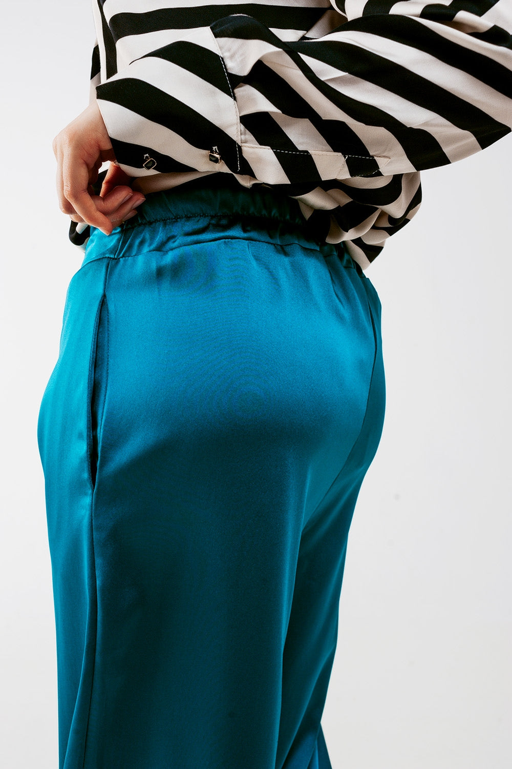 wide leg satin pants in blue Q2 Pants BoutiqueLua