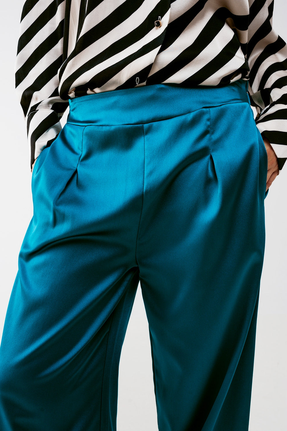 wide leg satin pants in blue Q2 Pants BoutiqueLua