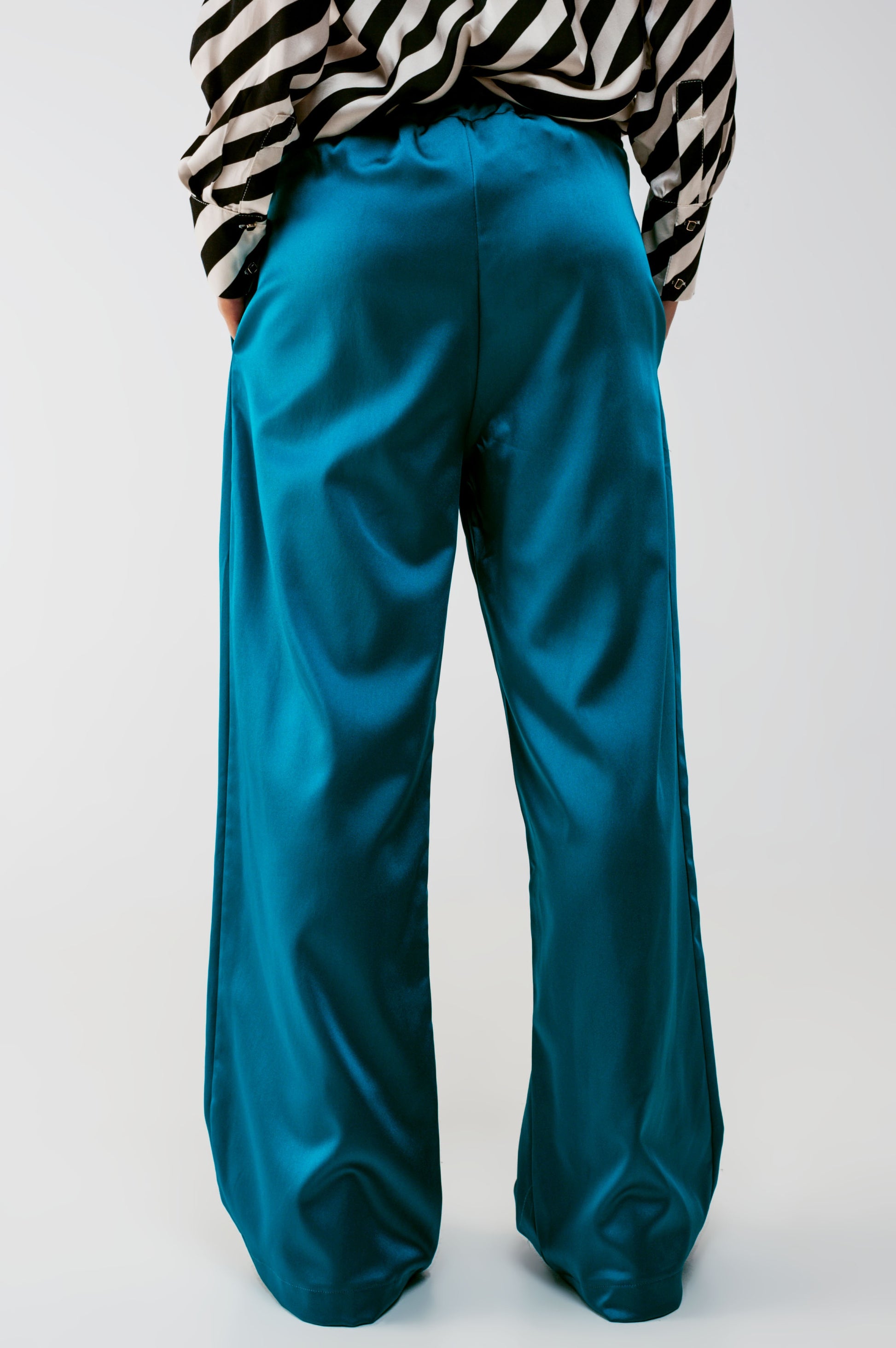 wide leg satin pants in blue Q2 Pants BoutiqueLua