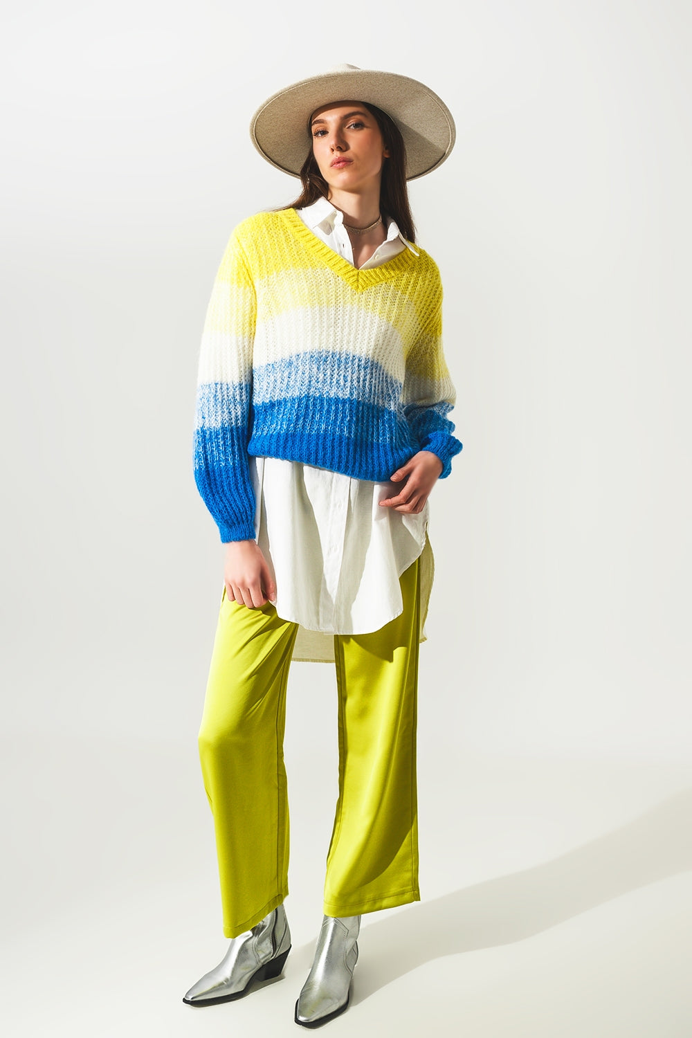 Wide leg satin pants in lime green Q2 Pants BoutiqueLua