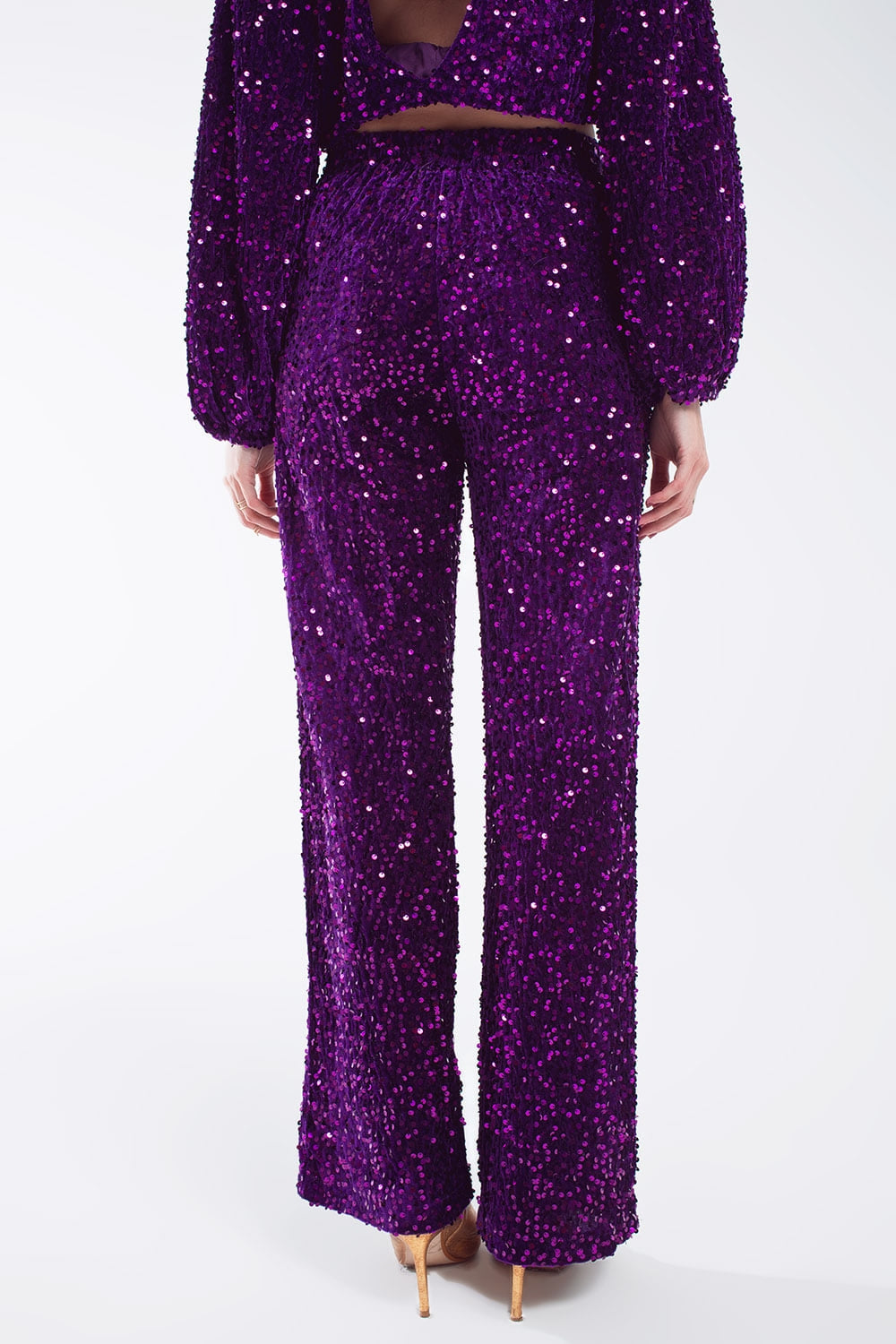 Wide Leg Sequin Pants With Side Pockets In Purple Q2 Pants BoutiqueLua