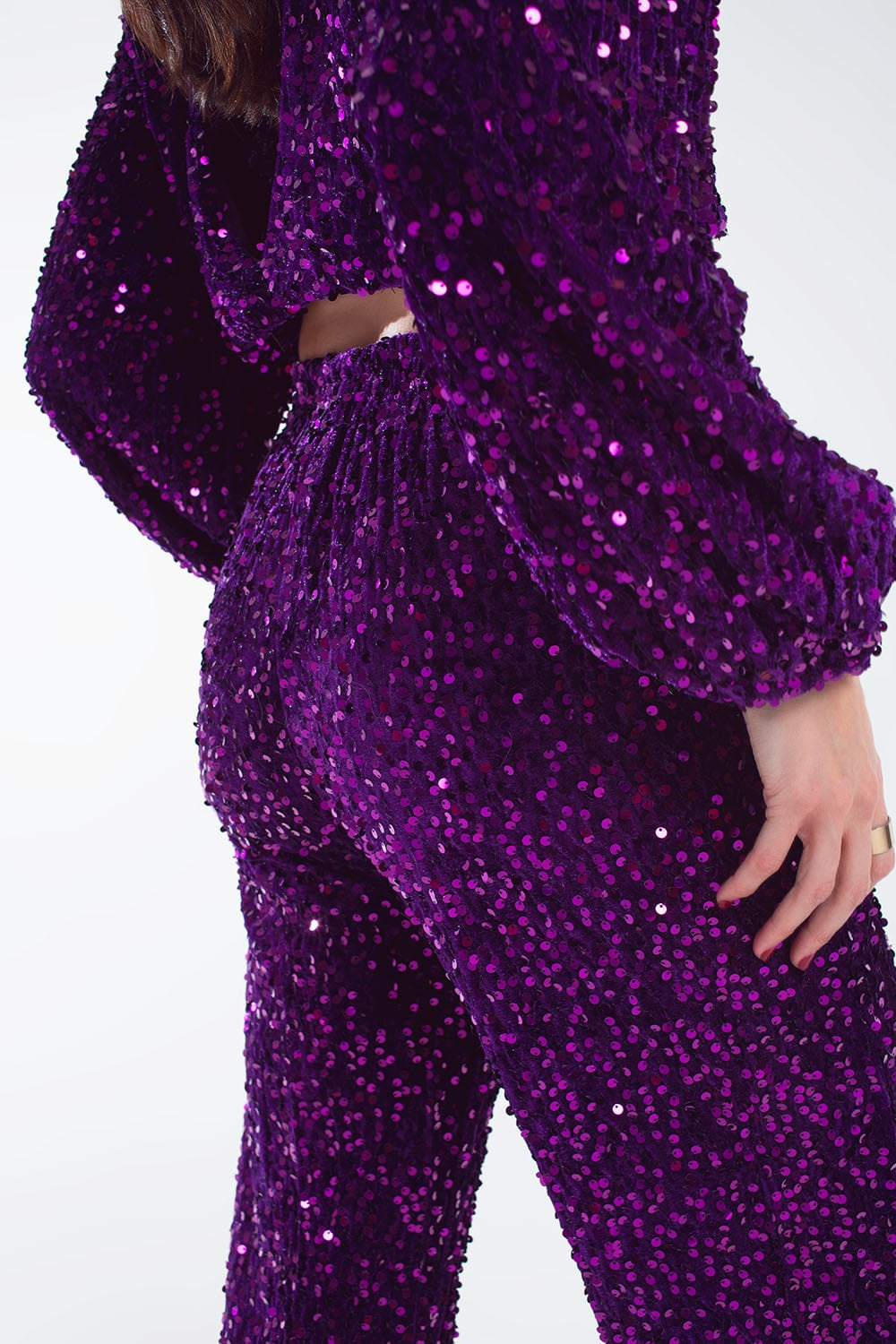 Wide Leg Sequin Pants With Side Pockets In Purple Q2 Pants BoutiqueLua