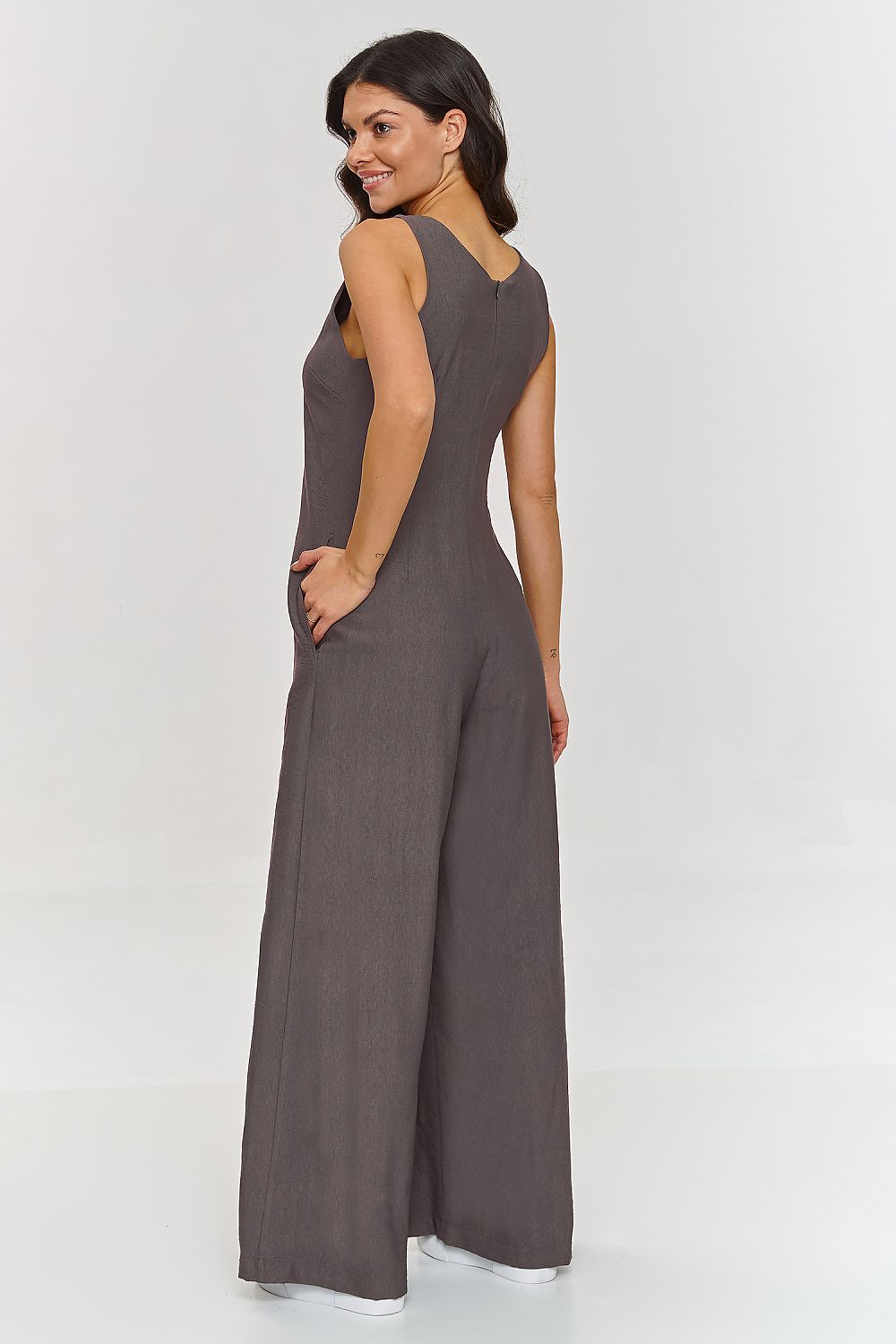 Wide Leg Sleeveless Jumpsuit in Brown - Jumpsuits
