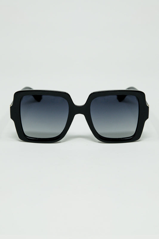 Wide square frame sunglasses with gold detail on the temples - Sunglasses