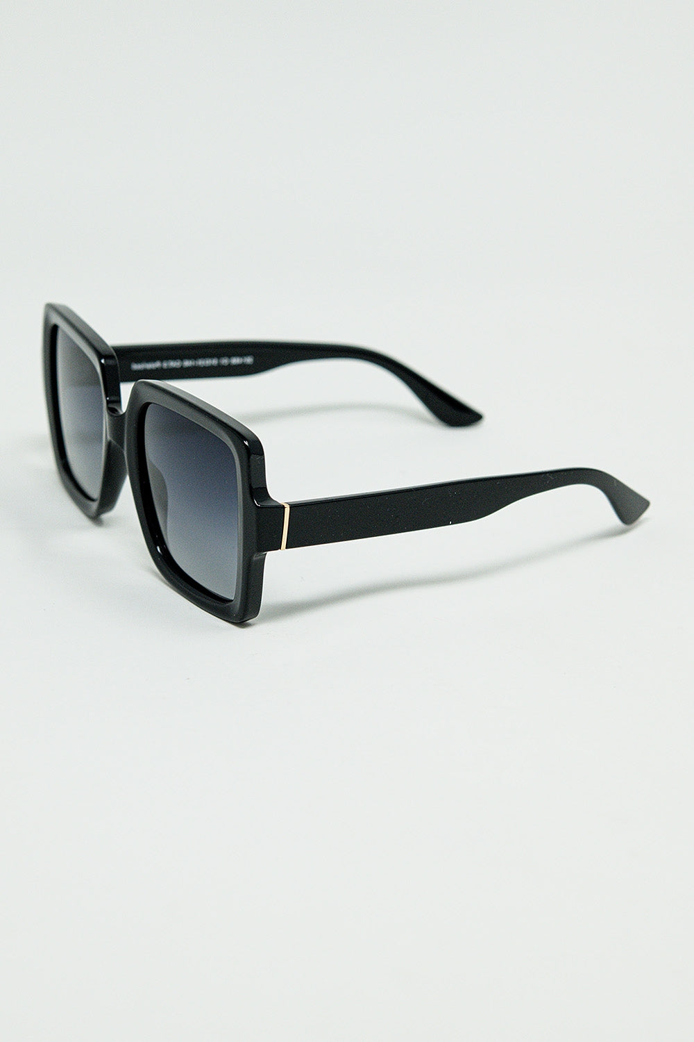 Wide square frame sunglasses with gold detail on the temples - Sunglasses