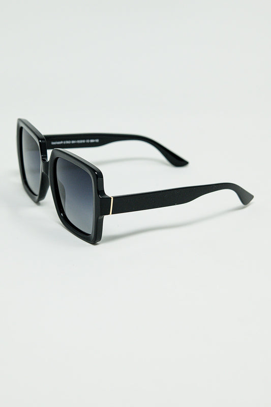 Wide square frame sunglasses with gold detail on the temples - Sunglasses