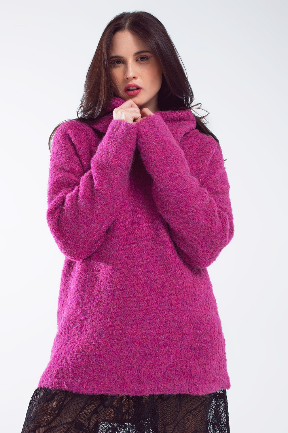 Wide sweater with bardot neck in magenta - Sweaters