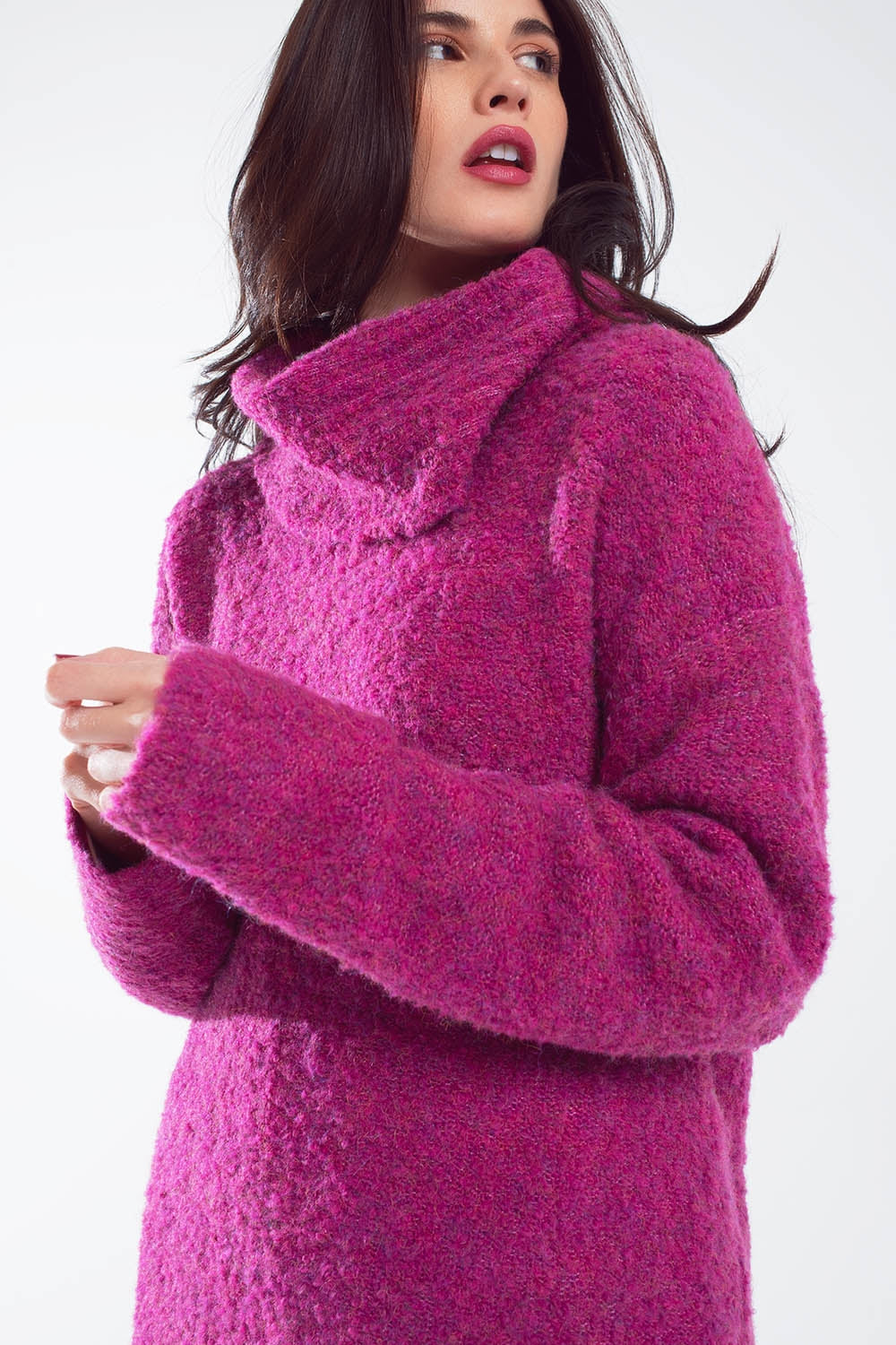 Wide sweater with bardot neck in magenta - Sweaters