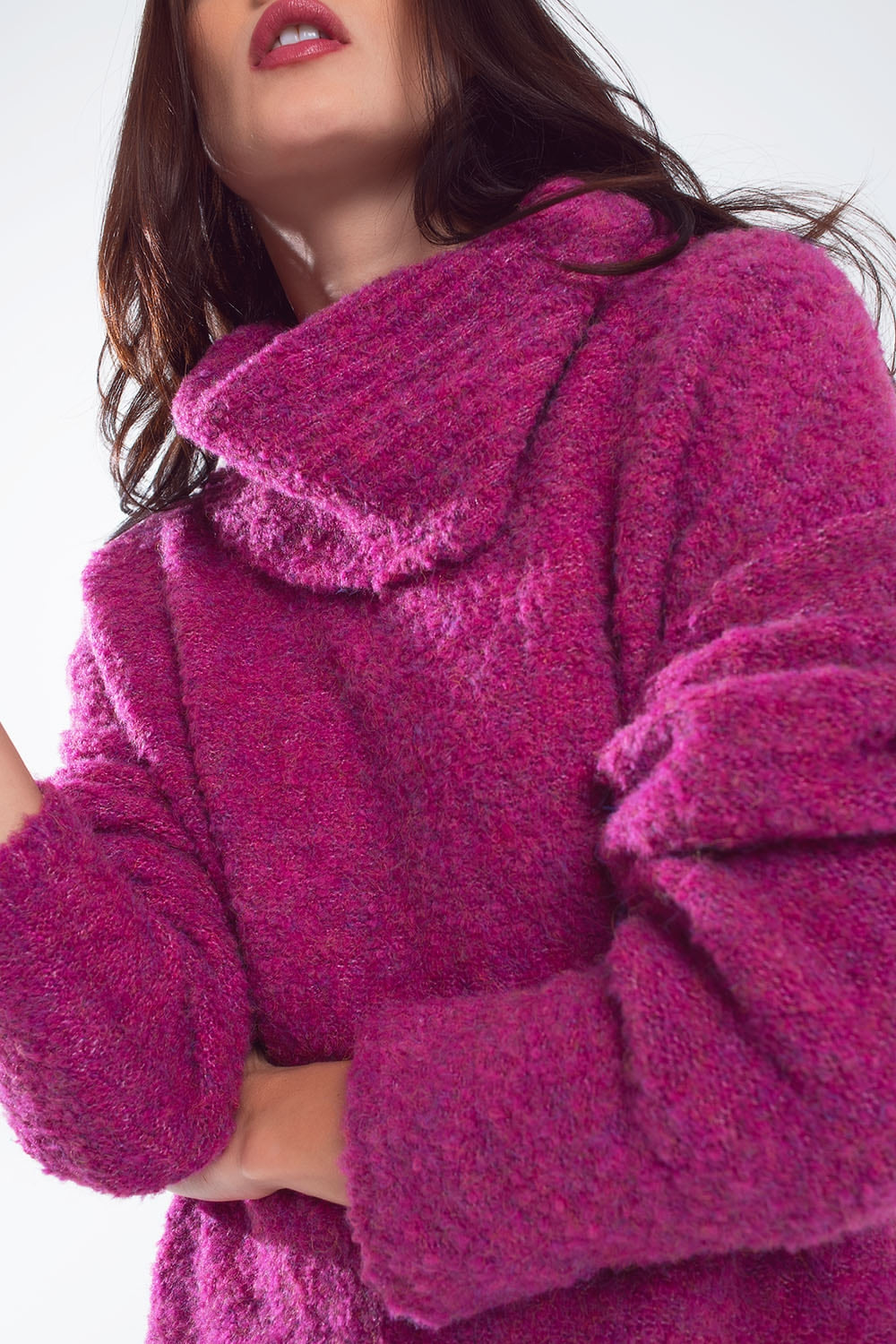Wide sweater with bardot neck in magenta - Sweaters