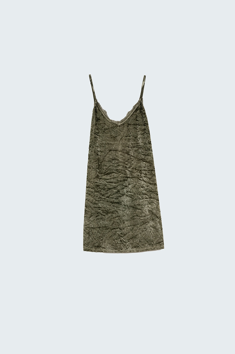 wrinkle velvet mini dress in khaki - Dresses