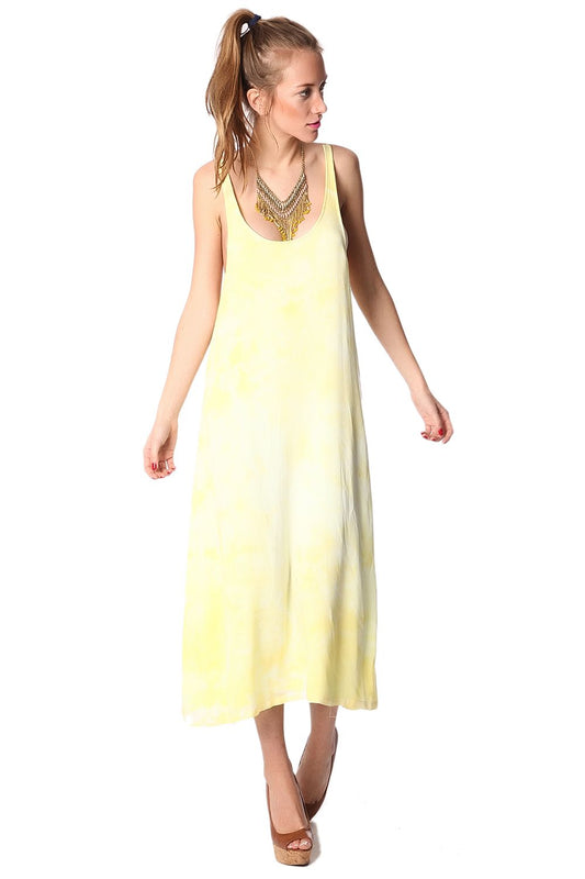 Yellow dress with low back and spaghetti strap - Dresses